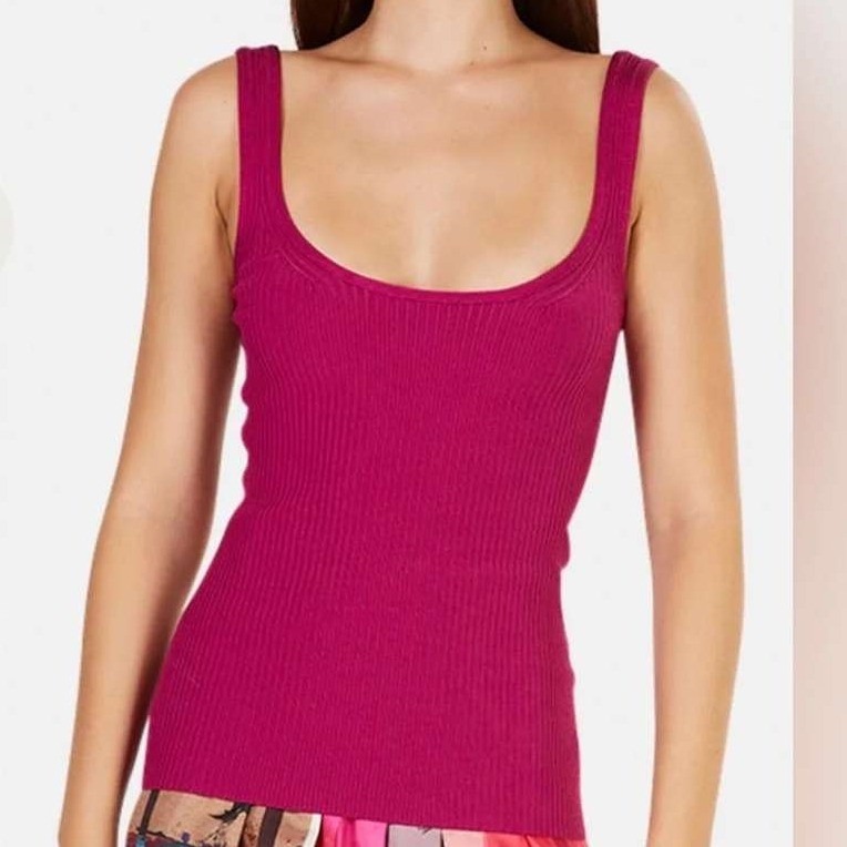 Zimmermann Wavelength Knit Tank Size 3 Us 10 Magenta Ribbed Scoop Neck Nwt